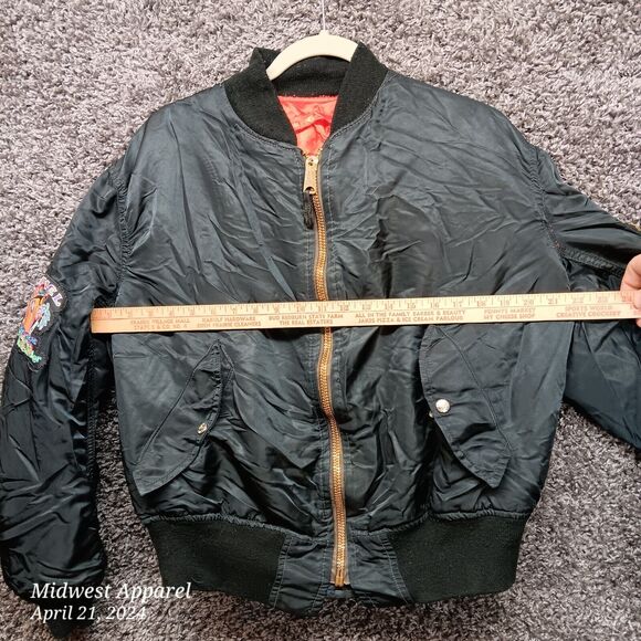 Vintage MA1 Black Flight Jacket‎ Reversible Orange Lining Camel Ciggarettes - Picture 9 of 16